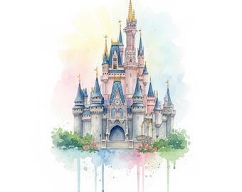 Aquarelafbeelding van het kasteel van Assepoester Disney World
