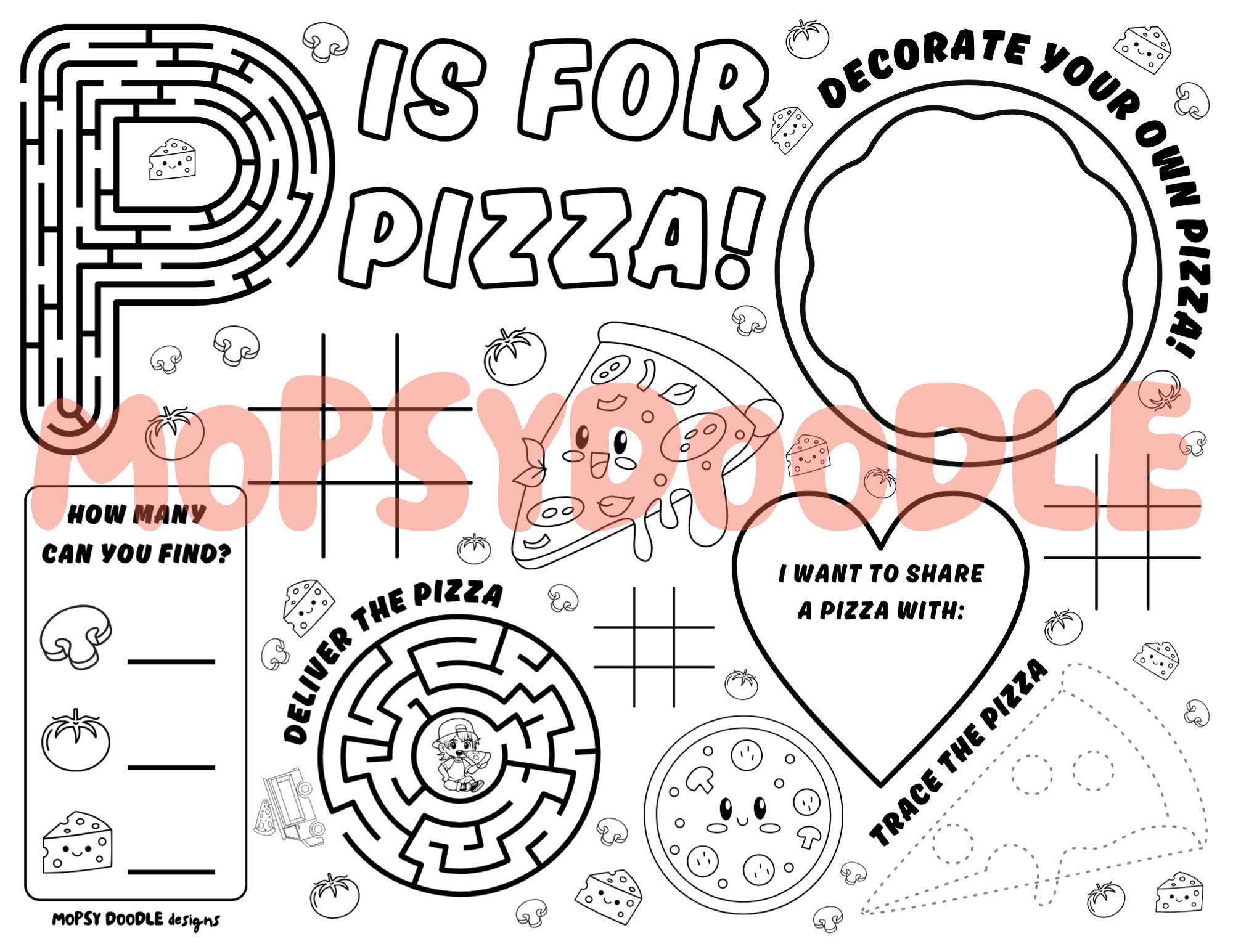 Pizza Party Placemat Activity Sheet for Kids, Teachers, Classroom Party ...
