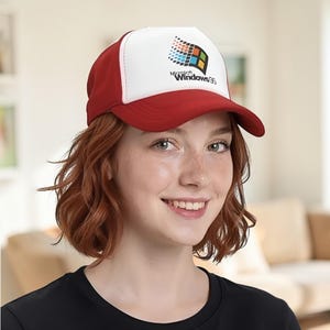 Retro Computer Inspired Trucker Hat | Vintage Tech Mesh Snapback Cap | Nerd Streetwear Baseball Hat | Unisex Adjustable Summer Cap