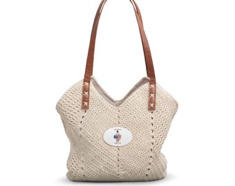 Woven Straw Tote Shoulder Bag, Crochet Beach Handbag | Boho Summer Accessory