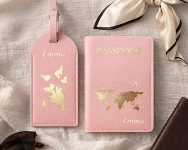 Lot de 2 étiquettes de bagage en cuir rose avec rabat d