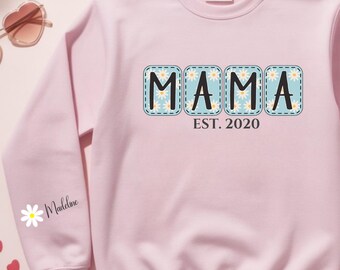 Personalized Mama Sweatshirt, Custom Mom Est Year Sweatshirt, Daisy Mama Shirt, Mother Est Sweatshirt, Mom Gift, Mama Floral Sweatshirt