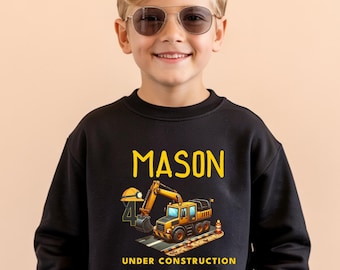 Construction Birthday Family Shirts, Birthday Boy Outfit, Mom Dad Matching Shirts, Excavator Birthday Party Family Pullover Set