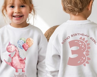 Personalized Dino Birthday Girl Shirt, Custom Name Dinosaur Shirt with Age, Cute Pink Dino Party Outfit for Toddler Kids