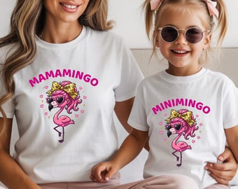 Mamamingo Minimingo Shirts, Matching Mom Daughter Flamingo Sweatshirt, Mommy and Me Flamingo Pullover Summer Vacation Family Tee