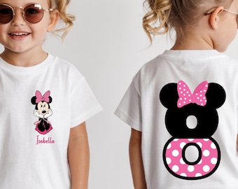 Personalized Minnie Bow Birthday Sweatshirt, Custom Name Kids Birthday Shirt, Front Name Back Number, Toddler Girl Birthday Outfit