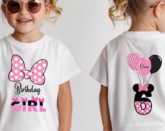 Personalized Minnie Birthday Girl Shirt, Kids Birthday Sweatshirt, Custom Name Age  Cozy Bow Birthday Pullover