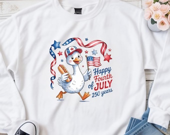Happy 4th of July Sweatshirt, Patriotic Goose Shirt, 250th celebrate Pullover, USA Independence Day Crewneck, Cozy kids Top