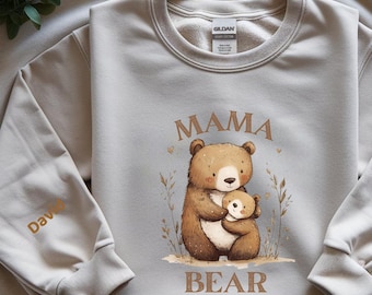 Personalized Mama Bear Sweatshirt, Custom Mommy Shirt with  Names on Sleeve, Mother's Day Gift, Bear Mom Crewneck, Family Matching Outfit