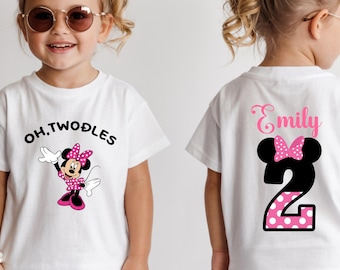 Personalized Toddler Oh Twodles Birthday Shirt, Minnie 2nd Birthday Pullover, Birthday Custom Name Number Two Sweatshirt, Girl Birthday Tee