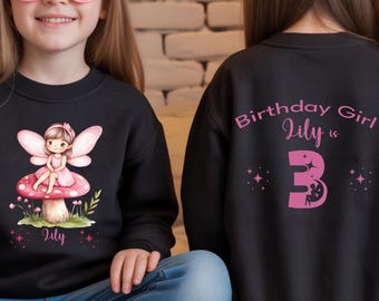 Personalized Fairy Birthday Shirt, Custom Girls Party Tee, Pink Name Age Outfit, Magical Celebration Top for Kids