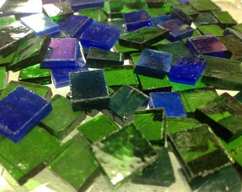 100 EMERALD & SAPPHIRE Small Piece Mix Stained Glass  i-8