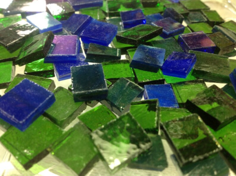 100 EMERALD & SAPPHIRE Small Piece Mix Stained Glass i-8 image 1