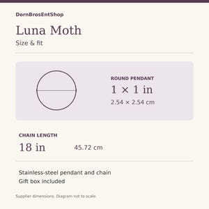 Luna Moth och halvmånehalsband, lila botaniskt rostfritt stålhänge bild 4