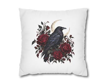 Capa de Almofada Corvo e Rosas Borgonha, Capa de Almofada Botânica Gótica Lua, 35 cm