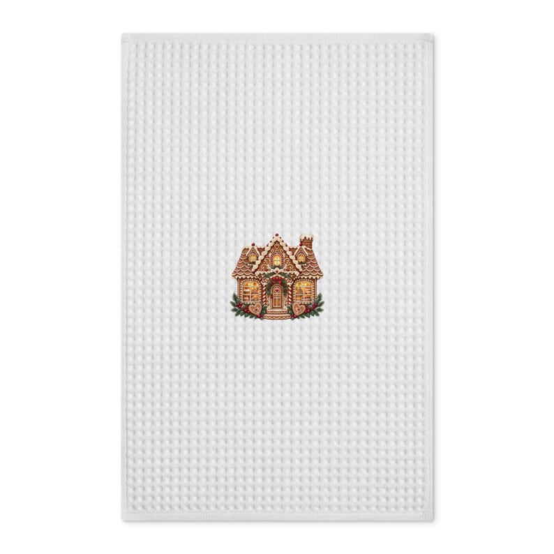 Gingerbread Patisserie Kitchen Towel, Christmas Bakery Cottage, Double Sided Waffle Tea Towel image 2