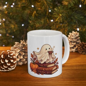 Reading Ghost Mug, Halloween Book Lover Gift, White Ceramic, 11oz or 15oz immagine 11