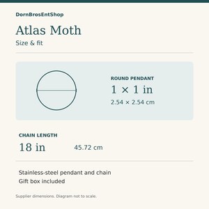 Halsketting met Atlasvlinder, hanger van roestvrij staal met turquoise maanprint, ketting van 45 cm. afbeelding 2