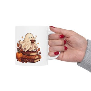 Reading Ghost Mug, Halloween Book Lover Gift, White Ceramic, 11oz or 15oz immagine 14