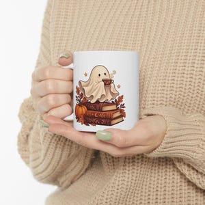 Reading Ghost Mug, Halloween Book Lover Gift, White Ceramic, 11oz or 15oz immagine 12