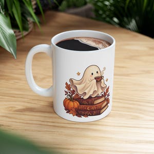 Reading Ghost Mug, Halloween Book Lover Gift, White Ceramic, 11oz or 15oz immagine 10