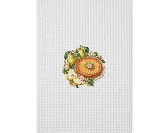 Pear Tart Kitchen Towel, Golden Orchard Botanical Baking Art, Double Sided Waffle Tea Towel
