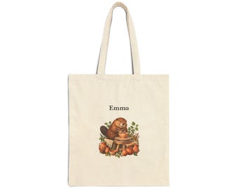 Personalized Beaver Pottery Tote Bag, Custom Name Ceramic Artist Gift, Natural Cotton Canvas