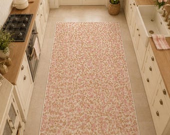 Vintage Rose Bud Area Rug – Cottagecore Floral Carpet, Shabby Chic Floor Mat