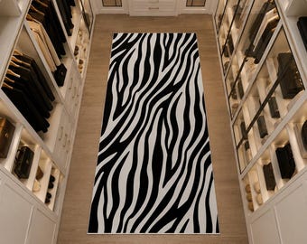 Zebra Print Area Rug – Black White Animal Pattern Carpet for Modern Safari Decor