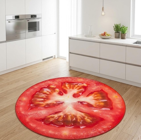 Realistic Tomato Slice Round Area Rug, Kitchen Decor Foodie Carpet