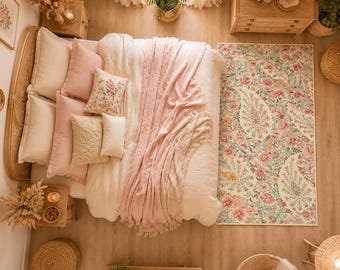 William Morris Area Rug – Vintage Paisley Floral Carpet for Cottagecore Room Decor