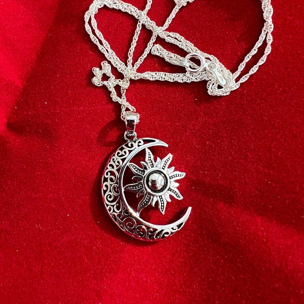 thumbnail image 2 of 925 Sterling Silver Moon Phases Circle Necklace - Celestial Night Sky Pendant, Etched, Lobster Clasp, Unbranded 2 of 5