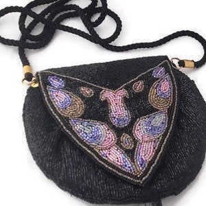 Perlen Rosa Lila Handtasche 1980er Jahre Perlen Tasche, Abend Geldbörse Tasche für Hochzeit Taschen, Perlen Geldbörsen, Art Deco Schwarz Abend Geldbörsen Taschen für Frauen
