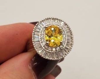 Citrine Art Deco Ring Vintage Citrine Jewelry Silver Rings Womens Size 5 3/4, Gifts For Her, Rings For Women