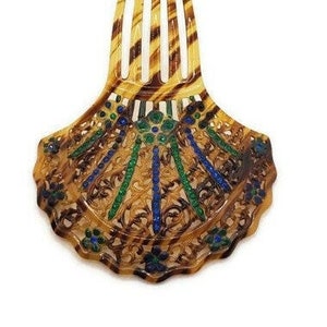 Curved Hair Comb Antique Wedding Hair Accessories, Blue, Green, Vintage Art Deco Faux Tortoise Shell Victorian Carved Bridal Hair Combs