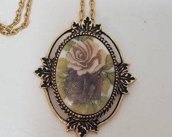 Painted Porcelain Victorian Necklace Roses made by Sarah Coventry called Rose-Marie