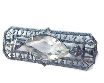 1920s Brooch, W MFG Co, Vintage Art Deco Filigree Brooch, 1920s Jewelry,Rhinestone Brooch, Small, Pins For Pendants,  Gifts For Her, Pins
