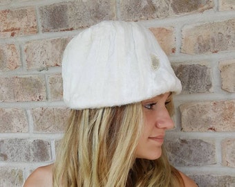 Faux Fur White Cloche Hat, Women's Hats For Fall Wedding, 1920s Costume