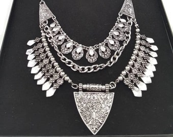Egyptische Revival ketting, Nefertiti ketting, vintage gelaagde Egyptische kettingen voor Cleopatra kostuum