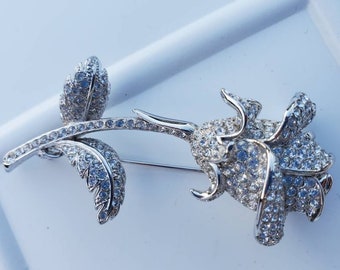 Nolan Miller Rose Rhinestone Brooch Glamour Collection Vintage Jewelry Unique Gifts For Women