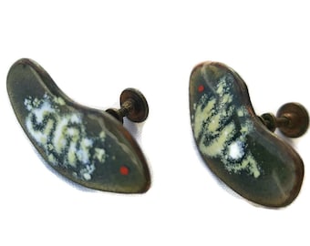 Émail boucles d’oreilles émail bijoux bijou moderniste en émail sur cuivre Bronze vis marron boucles d’oreilles Boucles d’oreilles Vintage bijoux