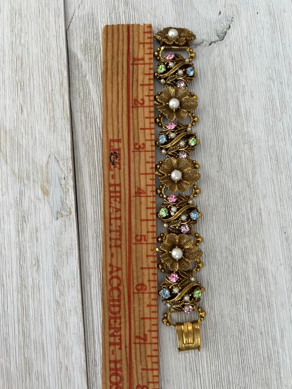 Antique Edwardian Bracelet Ornate Faux Pearl Sapp… - image 4