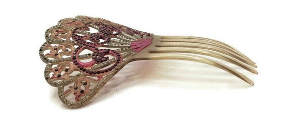 Pink Purple Antique Art Deco Hair Comb True Vinta… - image 6