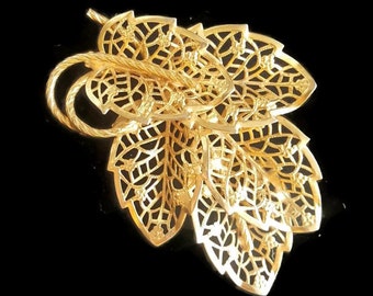 Judy Lee Brooch, Filigree Brooch, Filigree Jewelry, Large Brooch, Large Leaf Brooch, Gold Leaf Brooch, Judy Lee Jewelry, Gifts For Her