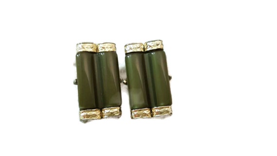 Coro Earrings, Green, Lucite, Clip On Earrings, G… - image 1