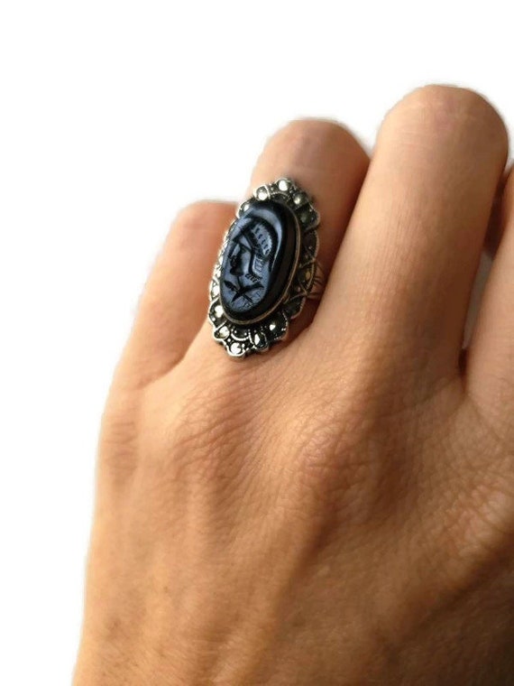 Antique Ring Marcasite Roman Soldier Cameo Ring Vi