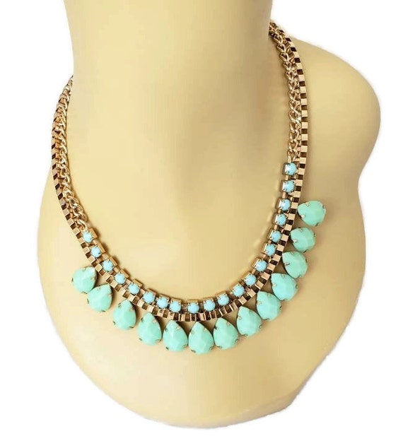 Mint Green Chunky Rhinestone Necklace, Career Jewe