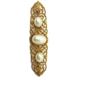 Miriam Haskell Brooch, Signed, Miriam Haskell, Vintage Jewelry, Antique, Filigree Jewelry, Pearl Brooch, Victorian, Filigree Bar Pin