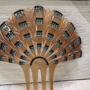 Antique Art Deco Hair Comb Dark Green, Blue, Fanned Gold Art Deco Hair Comb ManVintage Rhinestone Hair Comb Bridal Hair Pins For Wedding