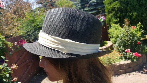 DOBBS Straw Hat, Black Fedora Hat Vintage, Fedora… - image 3